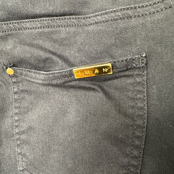 Iman Jet Black Stretch Flat Front-Button Zipper Straight Leg Pant Jean L Short - Picture 5 of 9